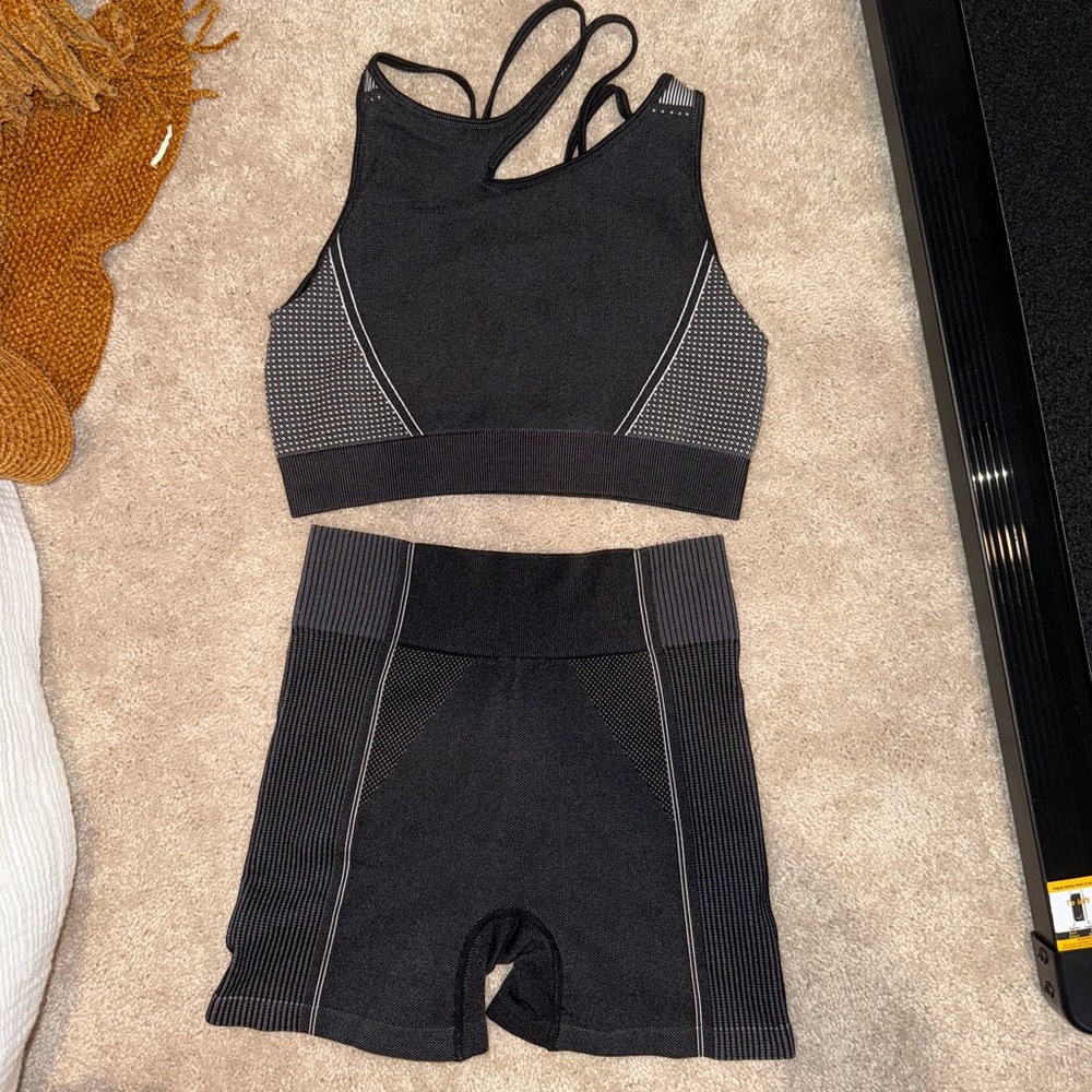 Black Grey Women's  workout Set